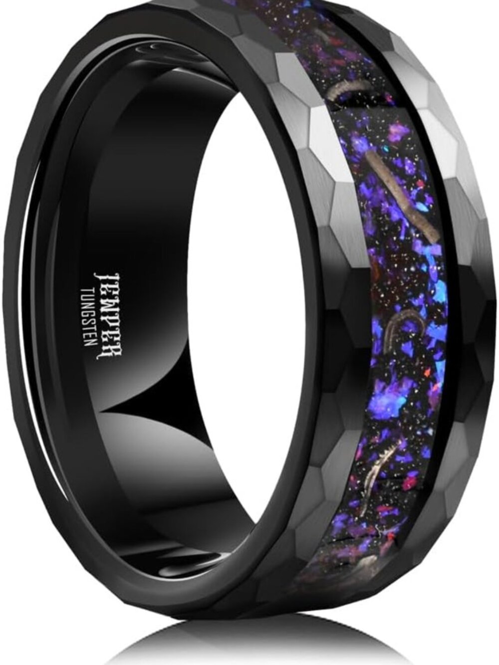 Stylish 8mm Black Tungsten Wedding Band for Men & Women - Hammered Groove